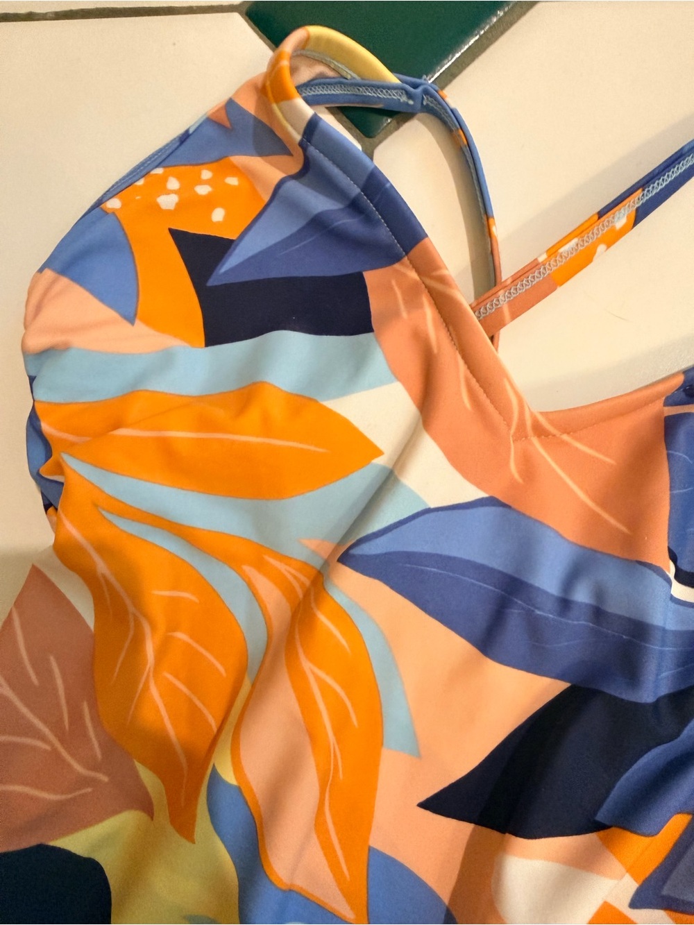 ✨ 3/$30 Kona Sol Orange, Blue & Yellow Leaf-Print One-Piece Swimsuit - Picture 4 of 4